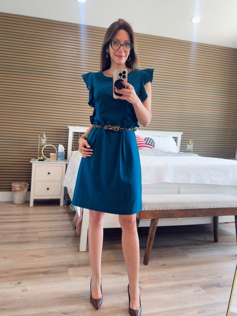 Simply Styled Teal Ruffle-Sleeve Mini Dress
